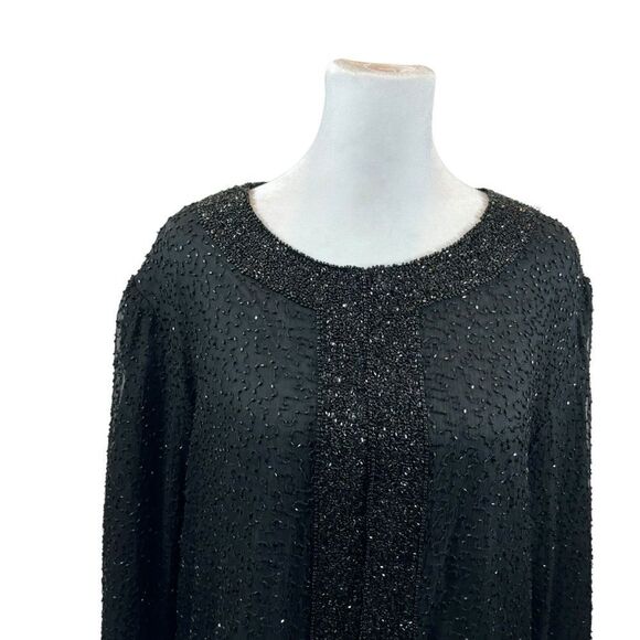 Ladies Black Silk and Glass Bead Jacket Size Large - Picture 6 of 14